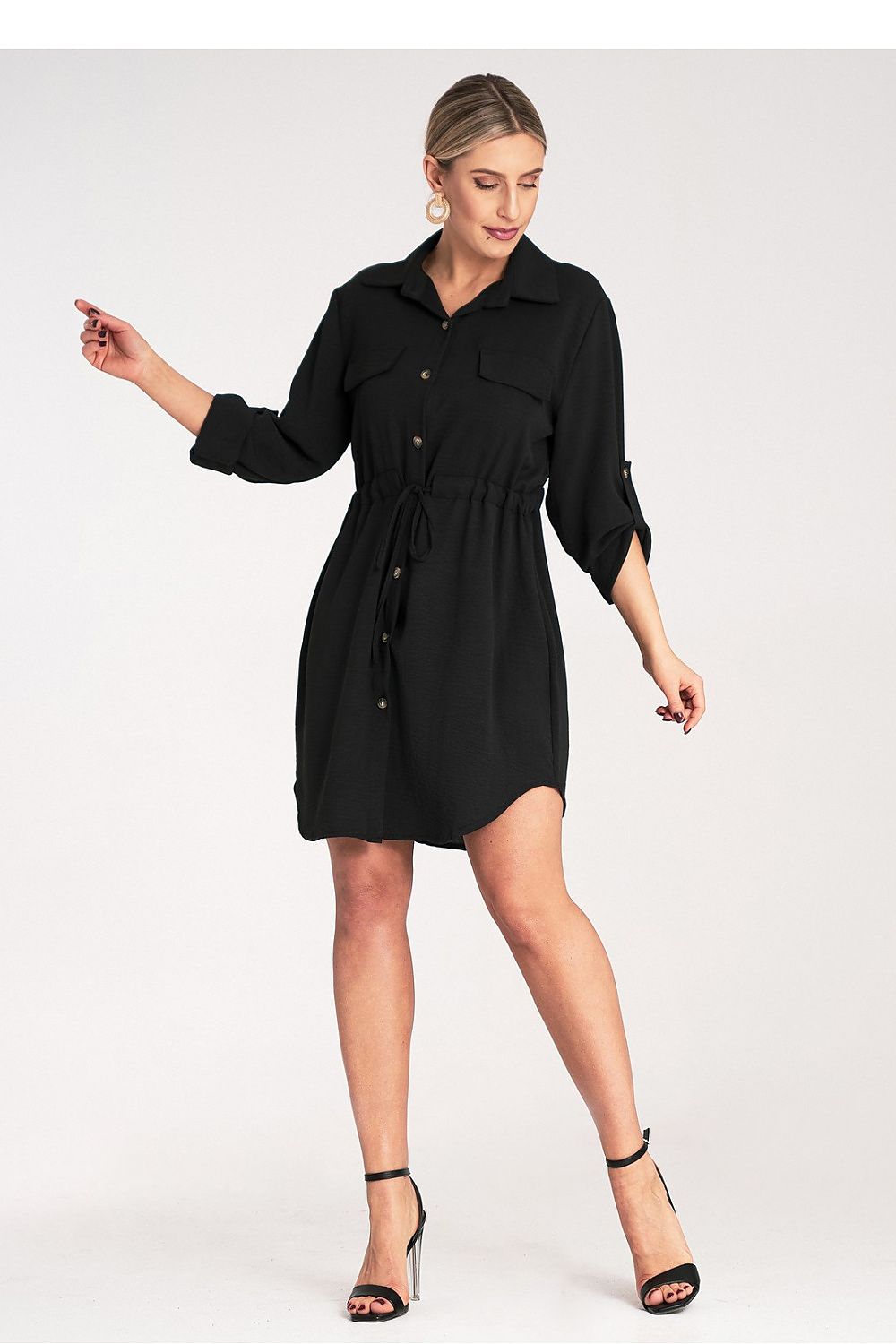 Kleid Damen Knopfverschluss Taillenbindung elegant