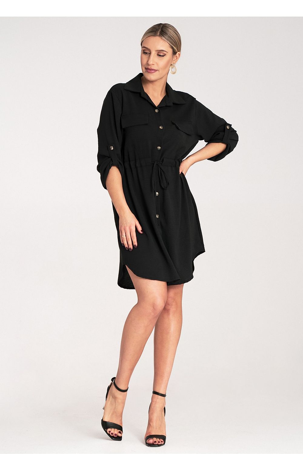 Kleid Damen Knopfverschluss Taillenbindung elegant