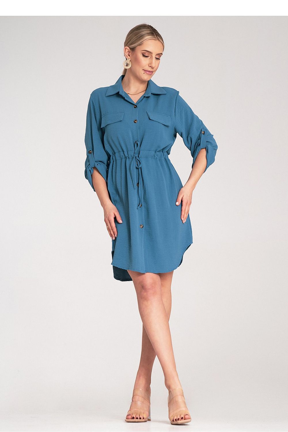 Kleid Damen Knopfverschluss Taillenbindung elegant