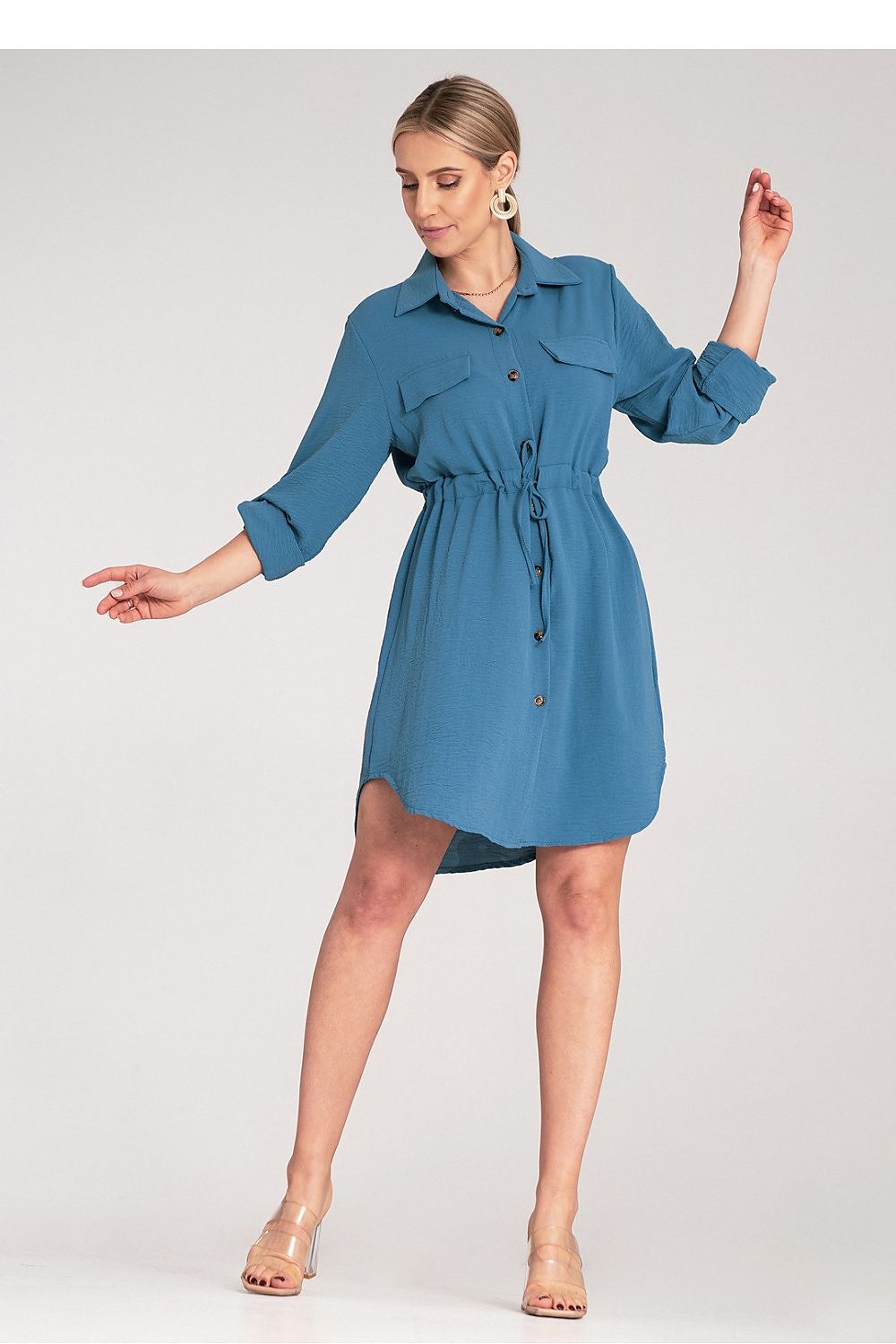 Kleid Damen Knopfverschluss Taillenbindung elegant