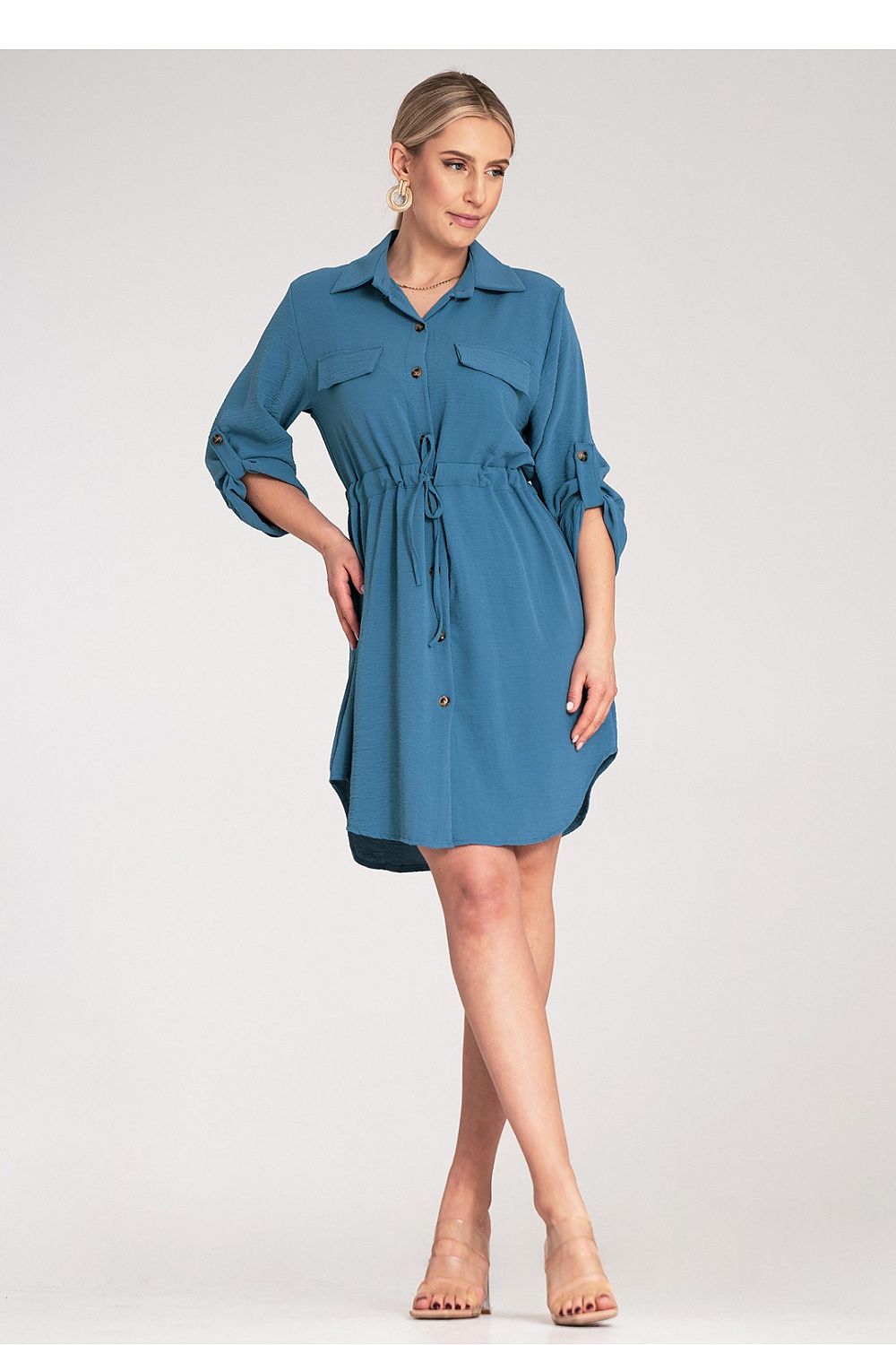 Kleid Damen Knopfverschluss Taillenbindung elegant