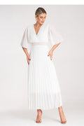 Maxikleid Damen V-Ausschnitt Plissee Viskose-Futter elegant