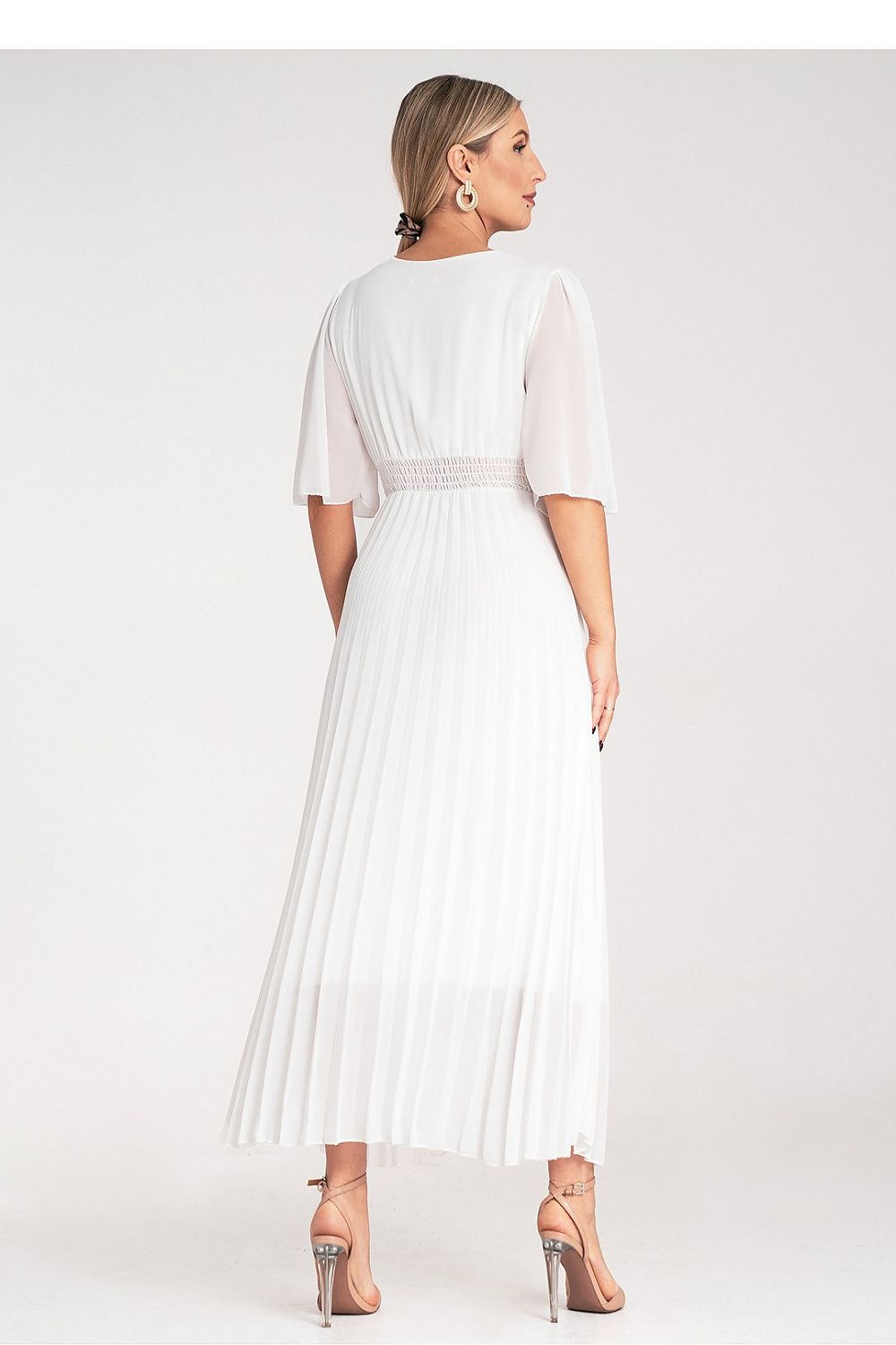 Maxikleid Damen V-Ausschnitt Plissee Viskose-Futter elegant