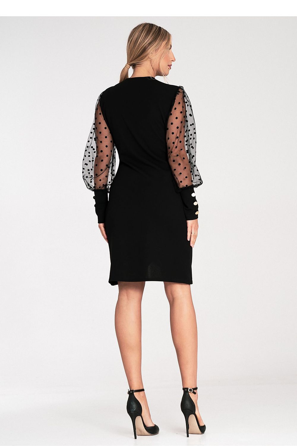 Abendkleid Damen Polka Dot goldene Knöpfe elegant