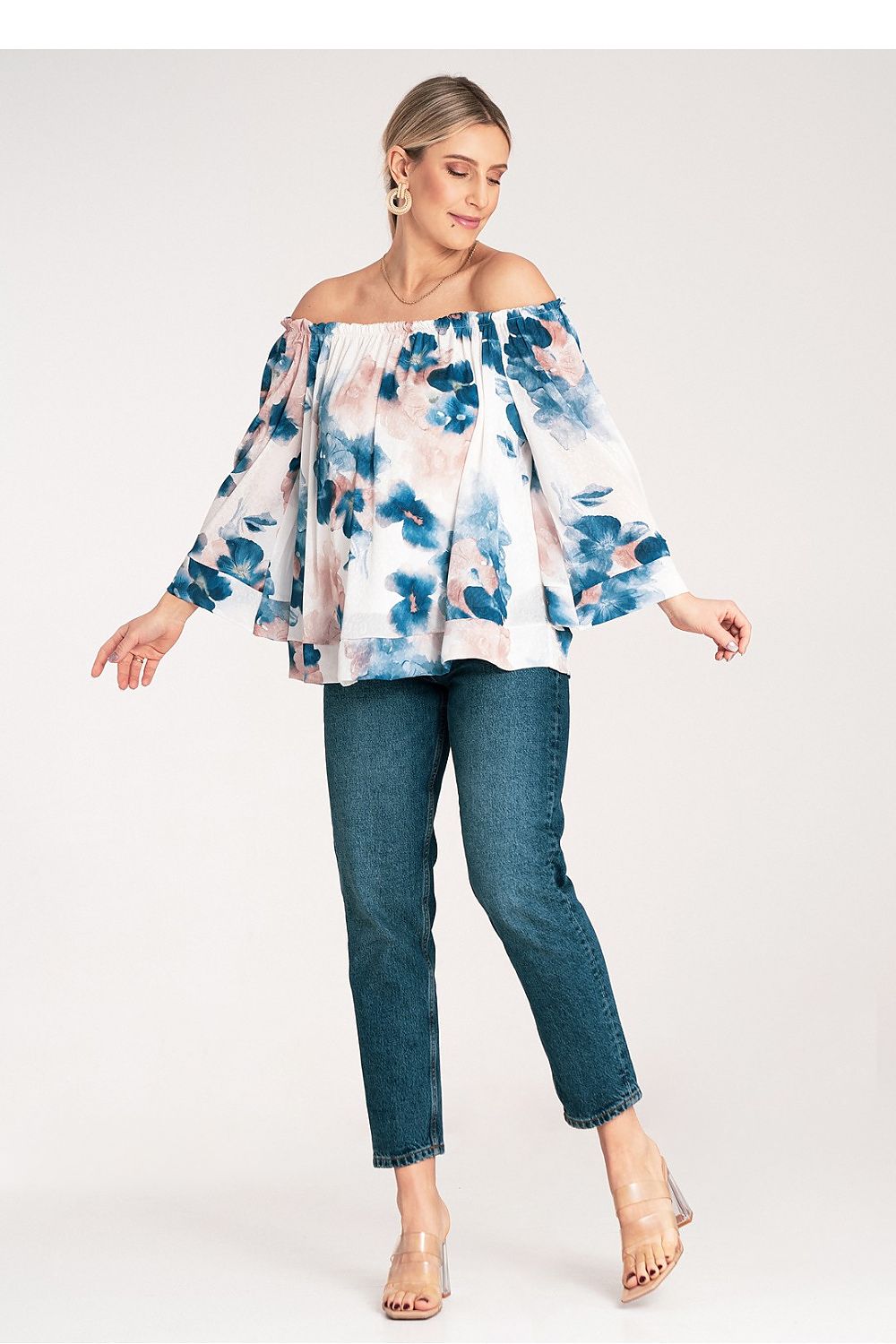 Bluse Damen Spanisch breites Dekolté 3/4-Arm locker