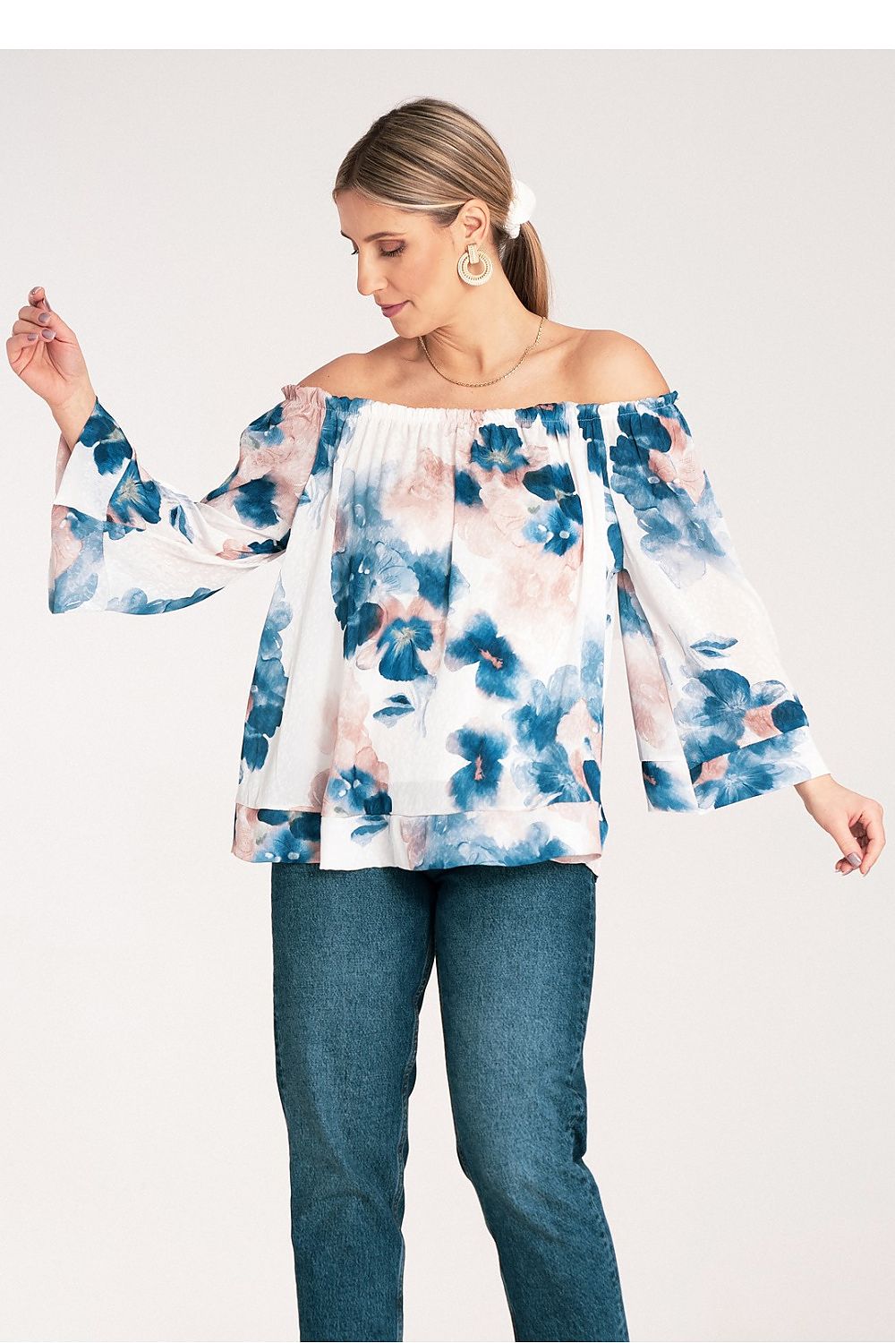Bluse Damen Spanisch breites Dekolté 3/4-Arm locker