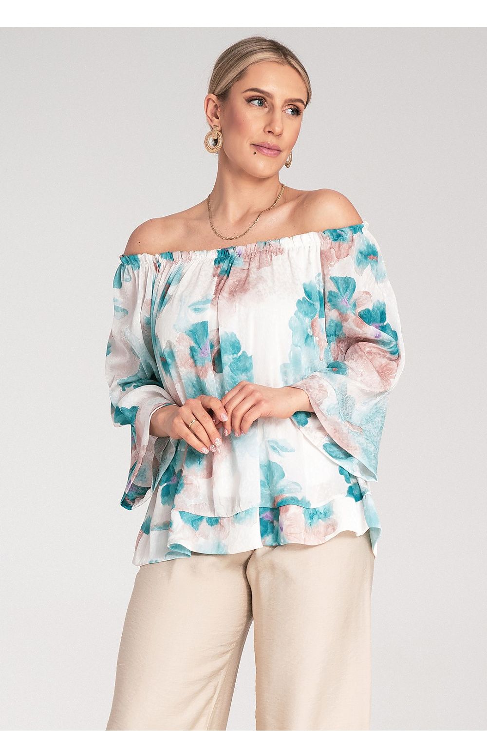 Bluse Damen Spanisch breites Dekolté 3/4-Arm locker