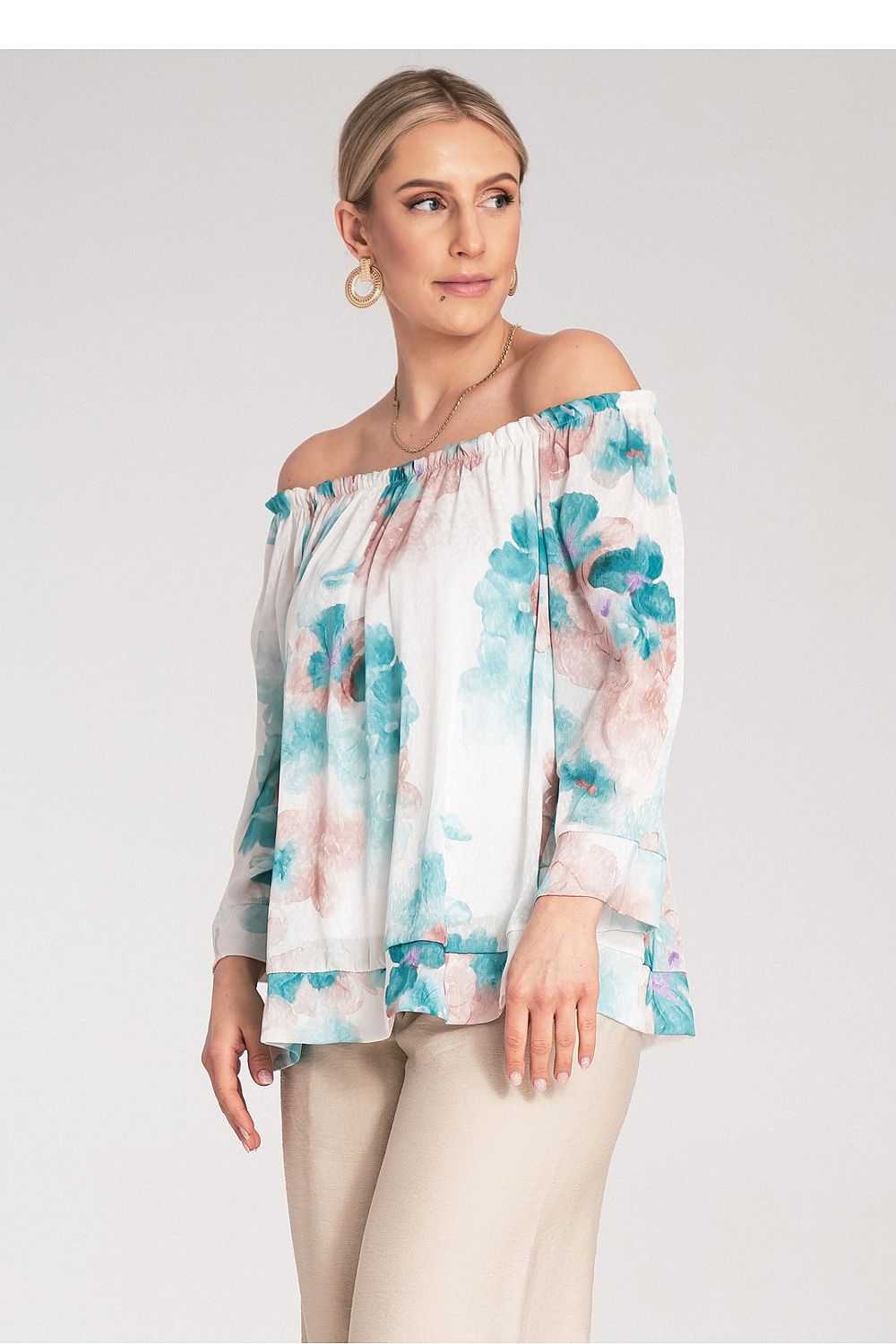 Bluse Damen Spanisch breites Dekolté 3/4-Arm locker