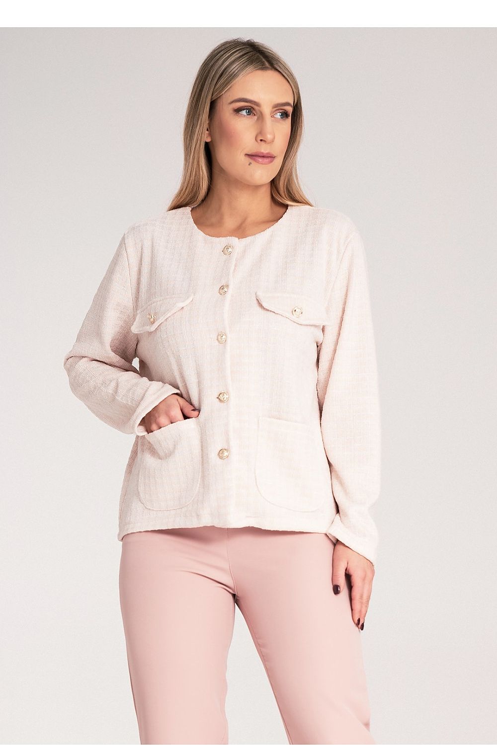 Jacke Damen Tweed Chanel-Stil kariert goldene Knöpfe