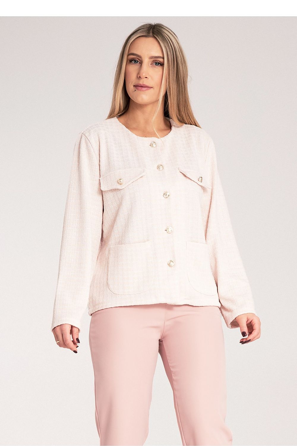 Jacke Damen Tweed Chanel-Stil kariert goldene Knöpfe