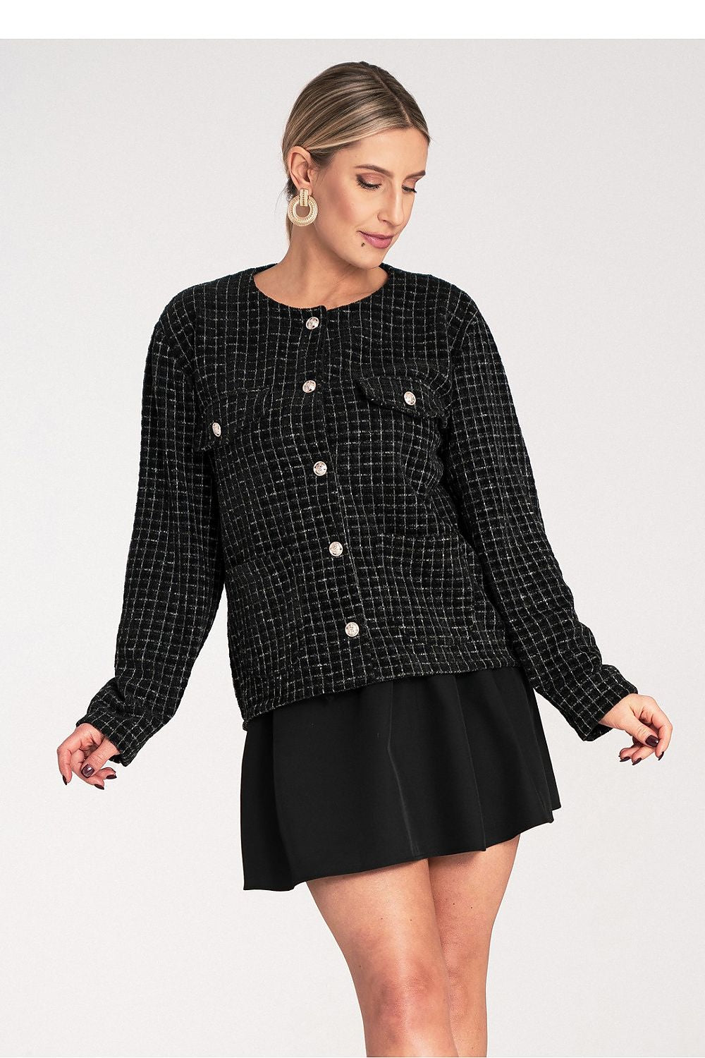 Jacke Damen Tweed Chanel-Stil kariert goldene Knöpfe