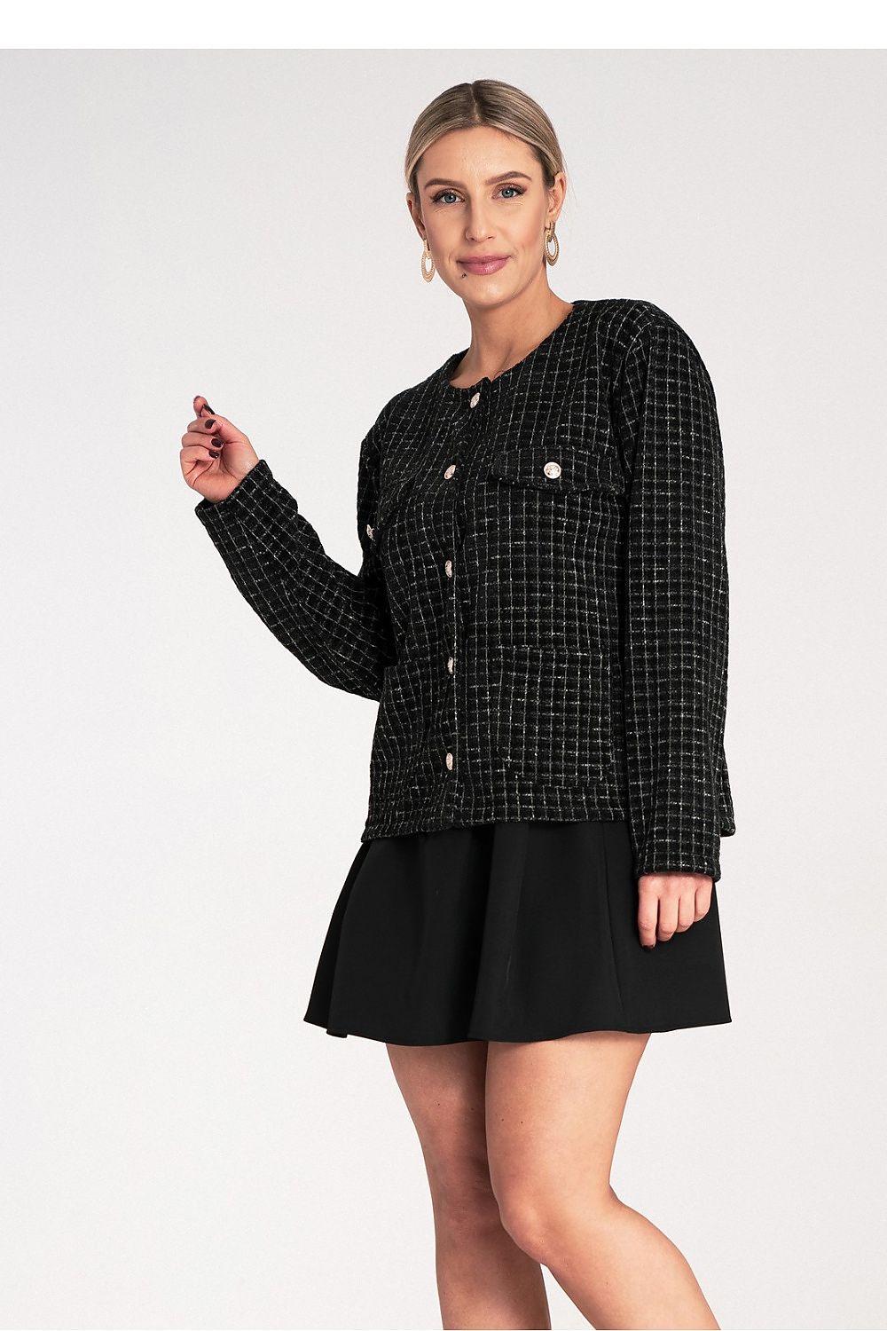Jacke Damen Tweed Chanel-Stil kariert goldene Knöpfe