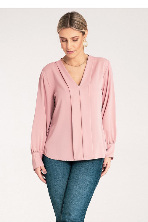 Bluse Damen Satin Langarm V-Ausschnitt elegant
