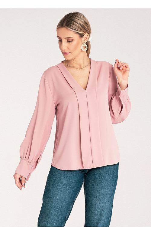 Bluse Damen Satin Langarm V-Ausschnitt elegant