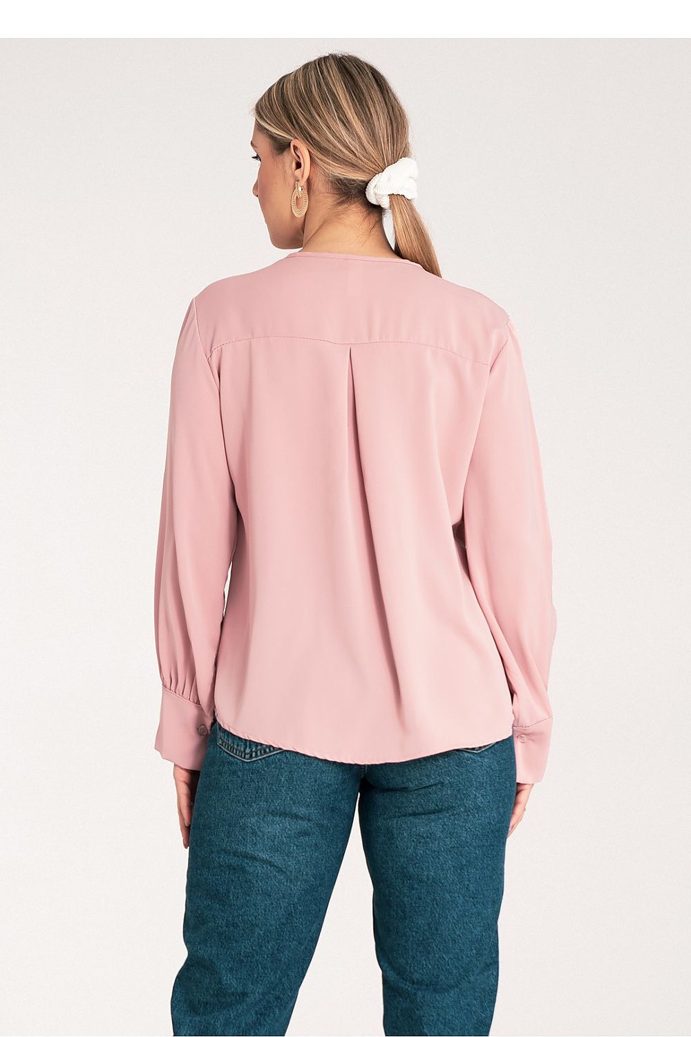 Bluse Damen Satin Langarm V-Ausschnitt elegant