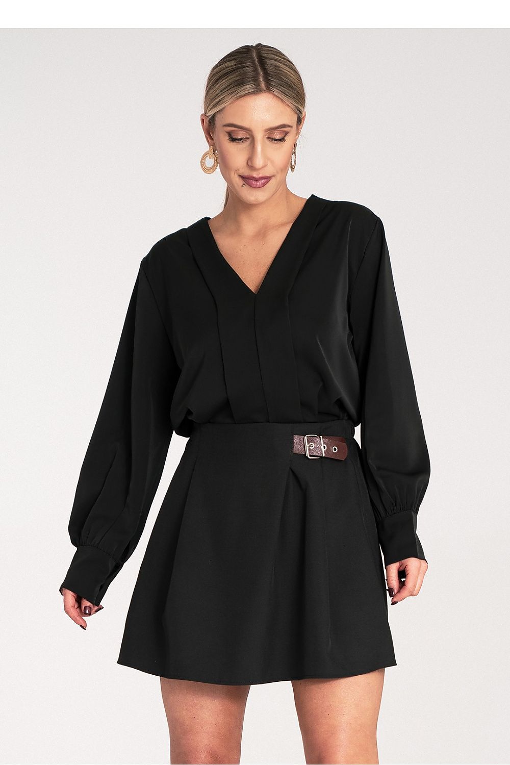 Bluse Damen Satin Langarm V-Ausschnitt elegant