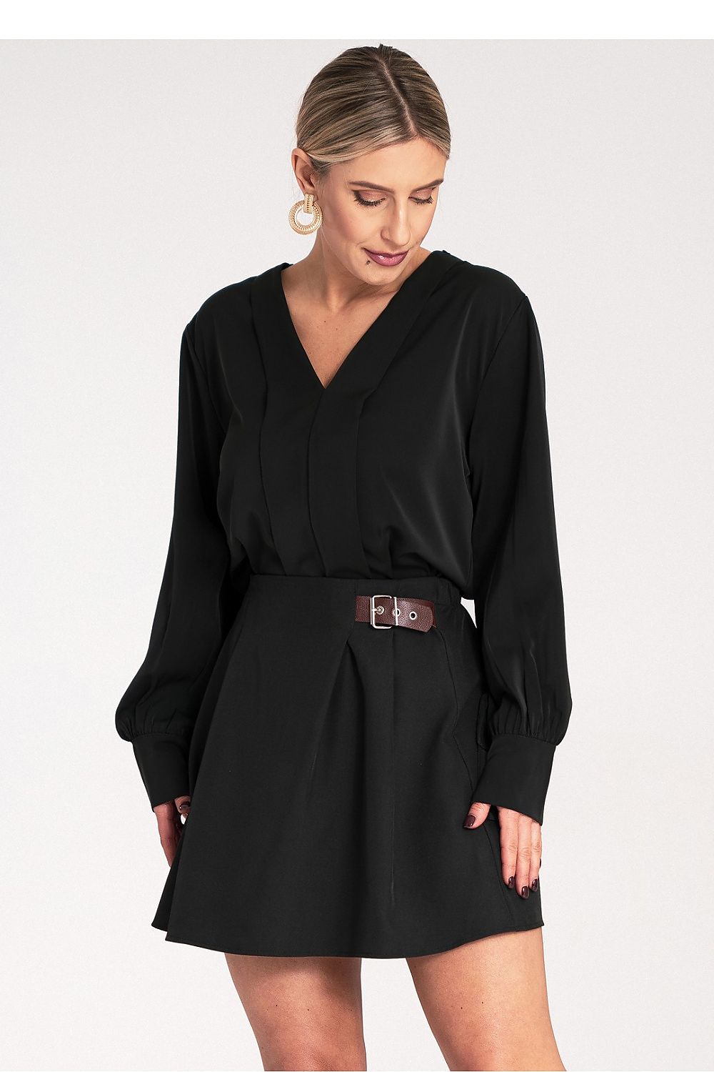 Bluse Damen Satin Langarm V-Ausschnitt elegant
