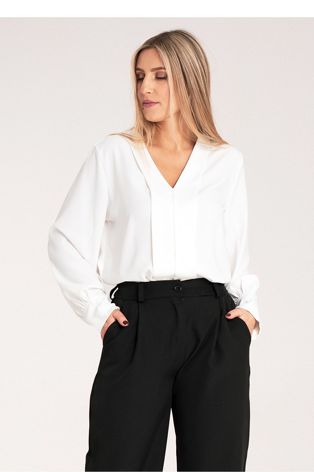 Bluse Damen Satin Langarm V-Ausschnitt elegant