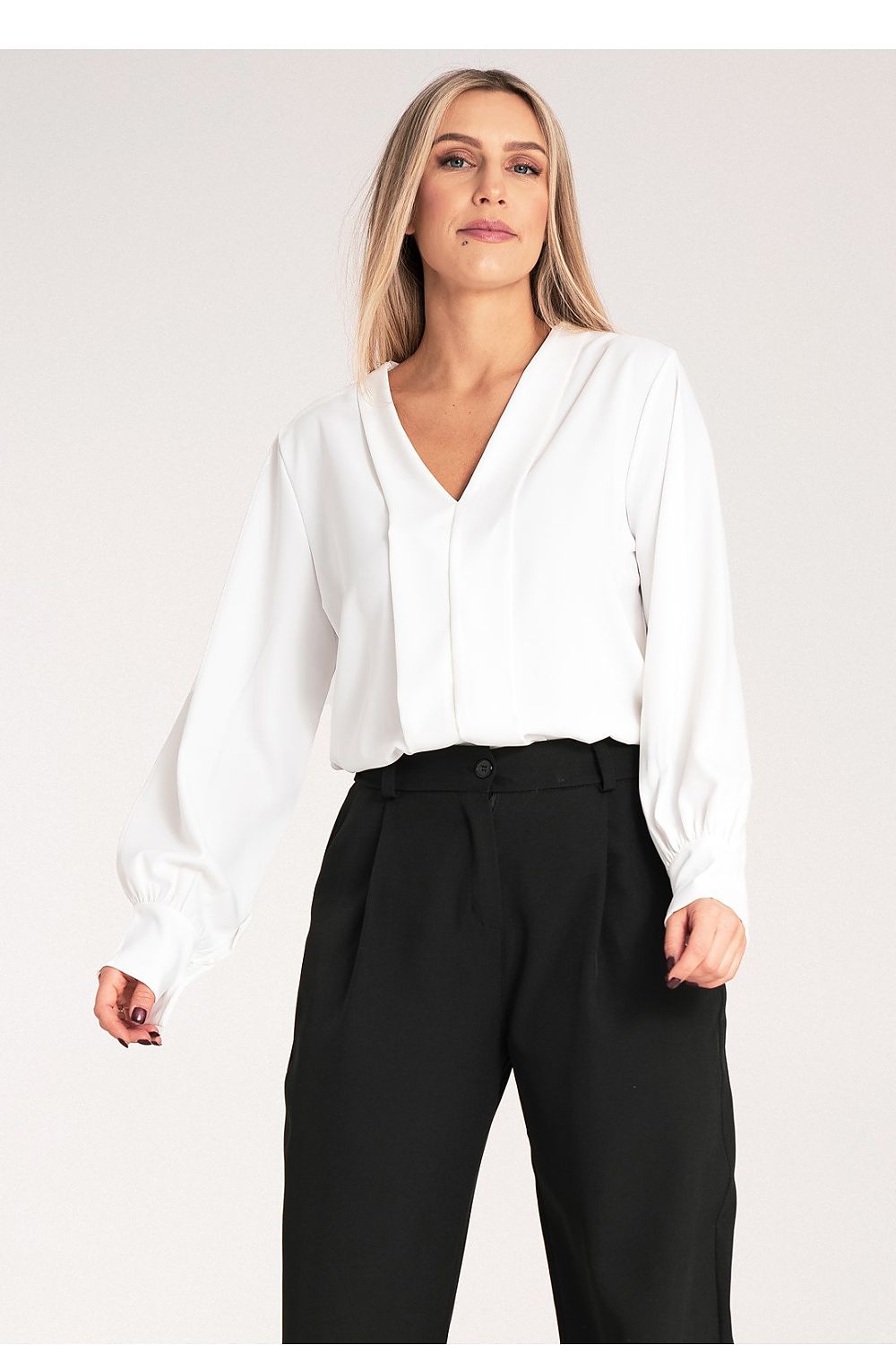 Bluse Damen Satin Langarm V-Ausschnitt elegant