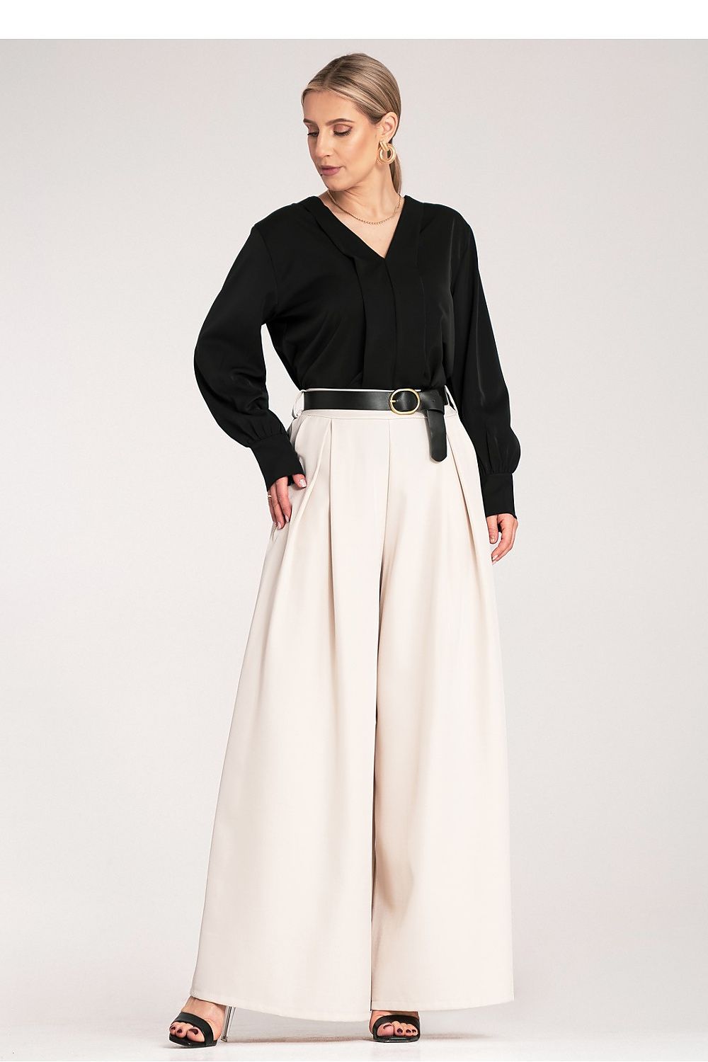 Palazzo Hose Damen hohe Taille Gürtel Schnalle elegant