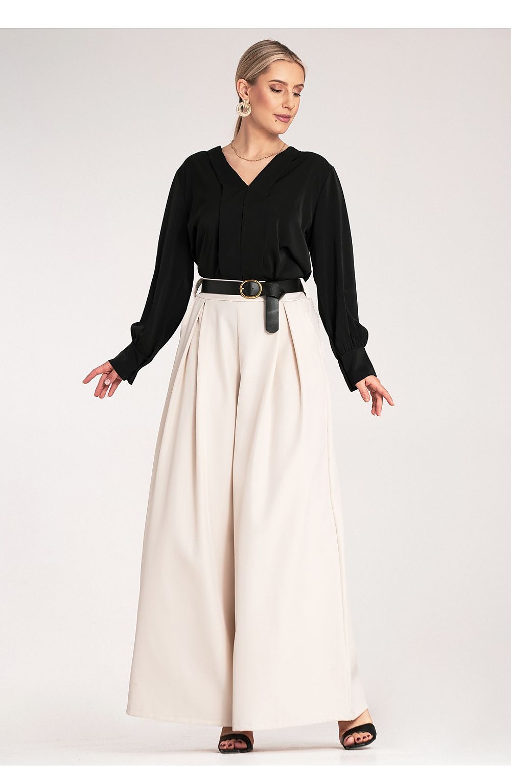 Palazzo Hose Damen hohe Taille Gürtel Schnalle elegant