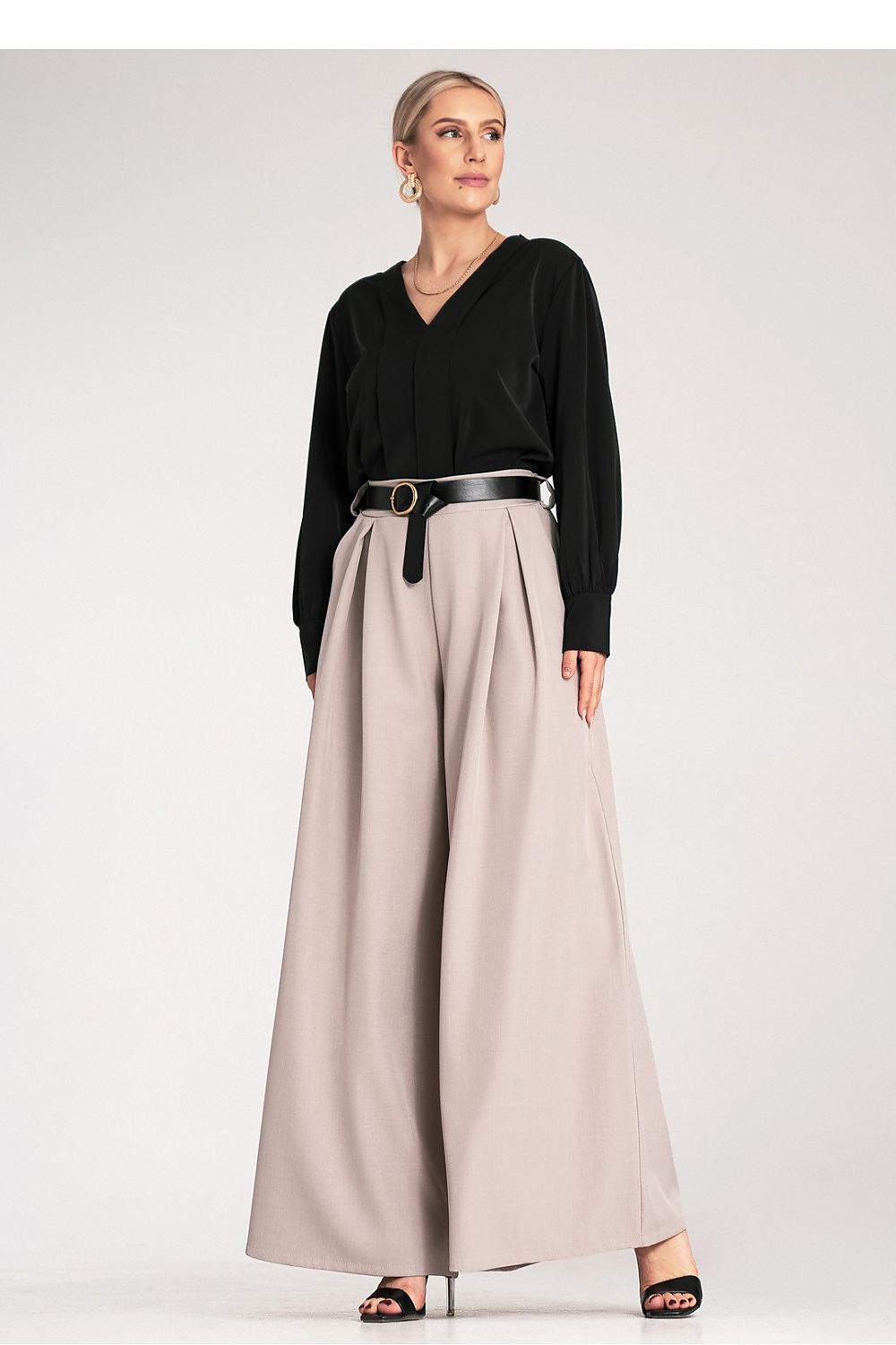 Palazzo Hose Damen hohe Taille Gürtel Schnalle elegant