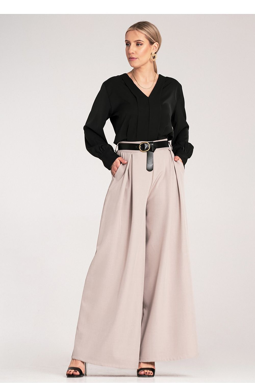 Palazzo Hose Damen hohe Taille Gürtel Schnalle elegant