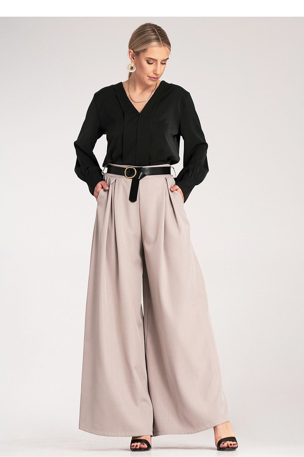 Palazzo Hose Damen hohe Taille Gürtel Schnalle elegant