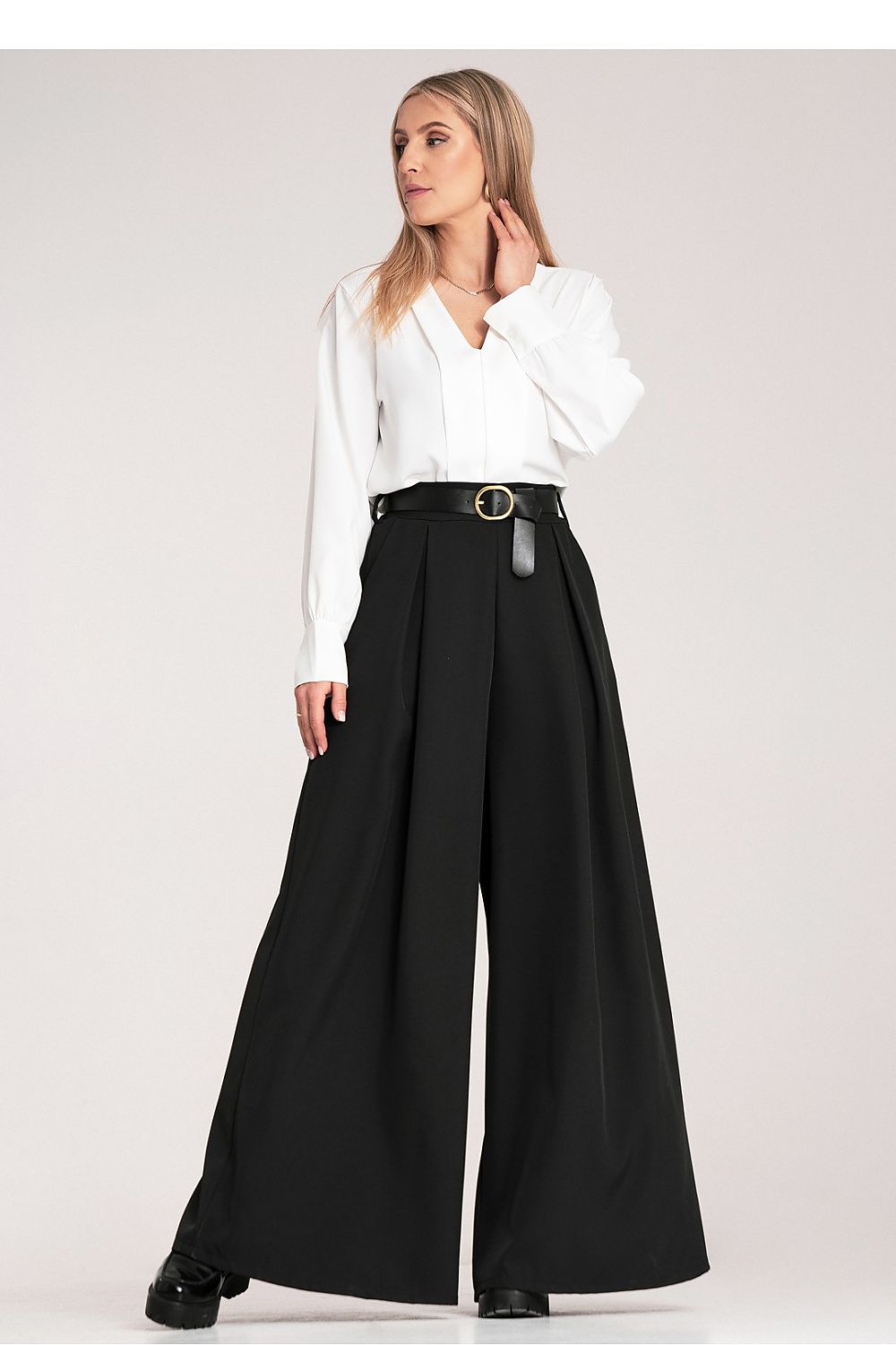Palazzo Hose Damen hohe Taille Gürtel Schnalle elegant