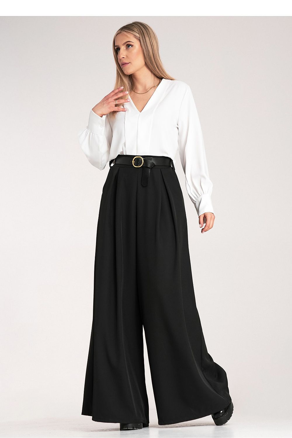 Palazzo Hose Damen hohe Taille Gürtel Schnalle elegant