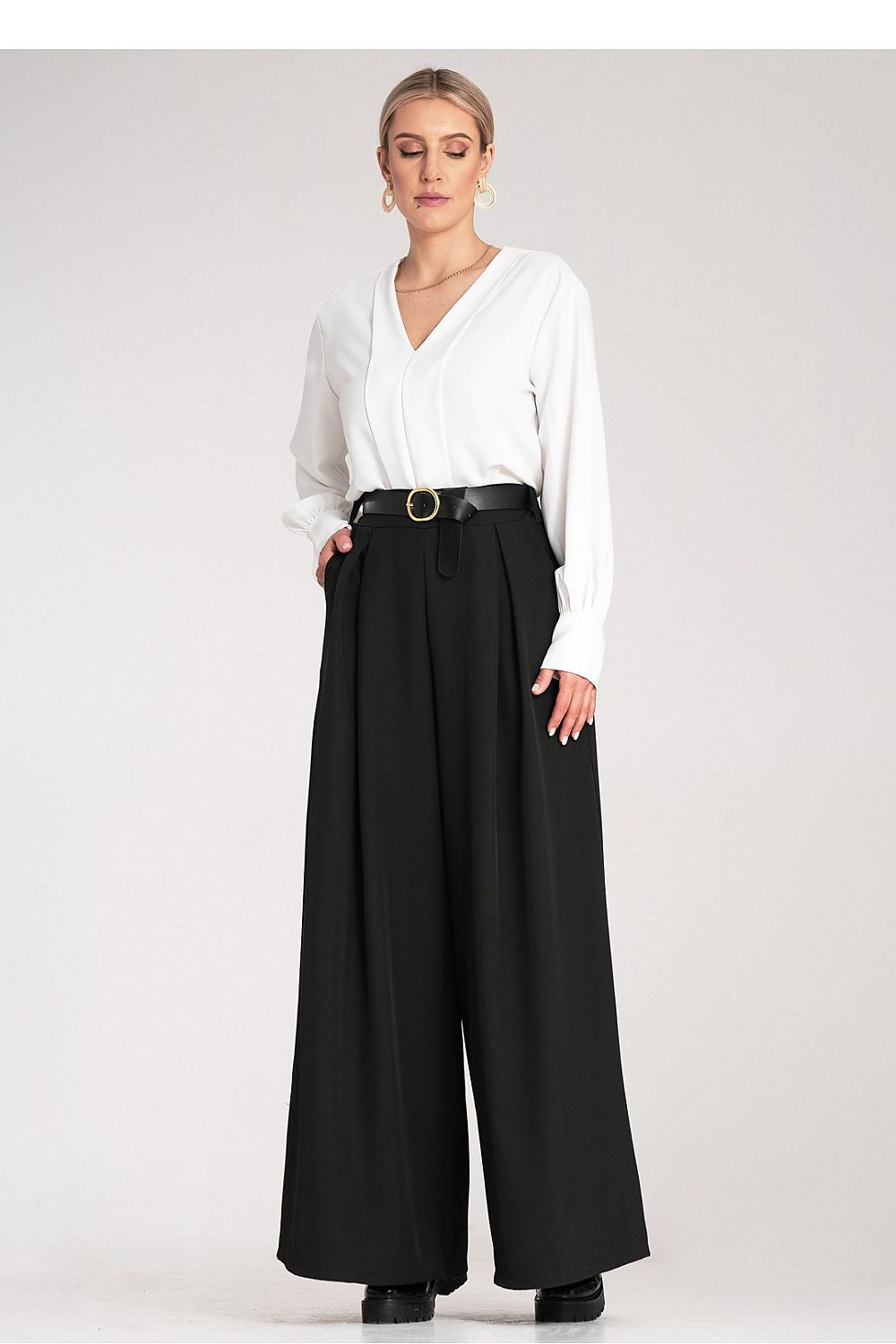 Palazzo Hose Damen hohe Taille Gürtel Schnalle elegant