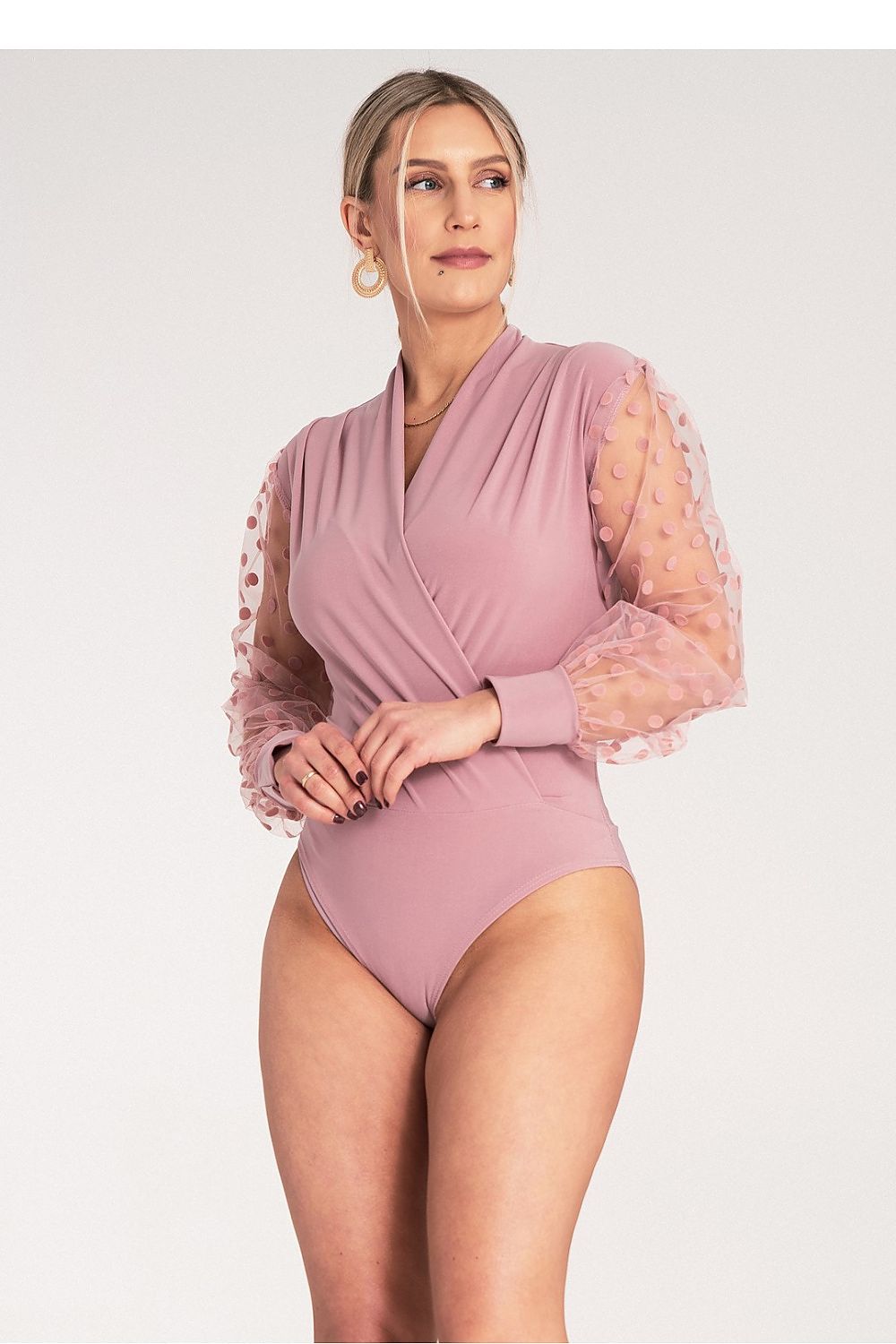 Body Damen Tüllärmel Tupfen elegant festlich