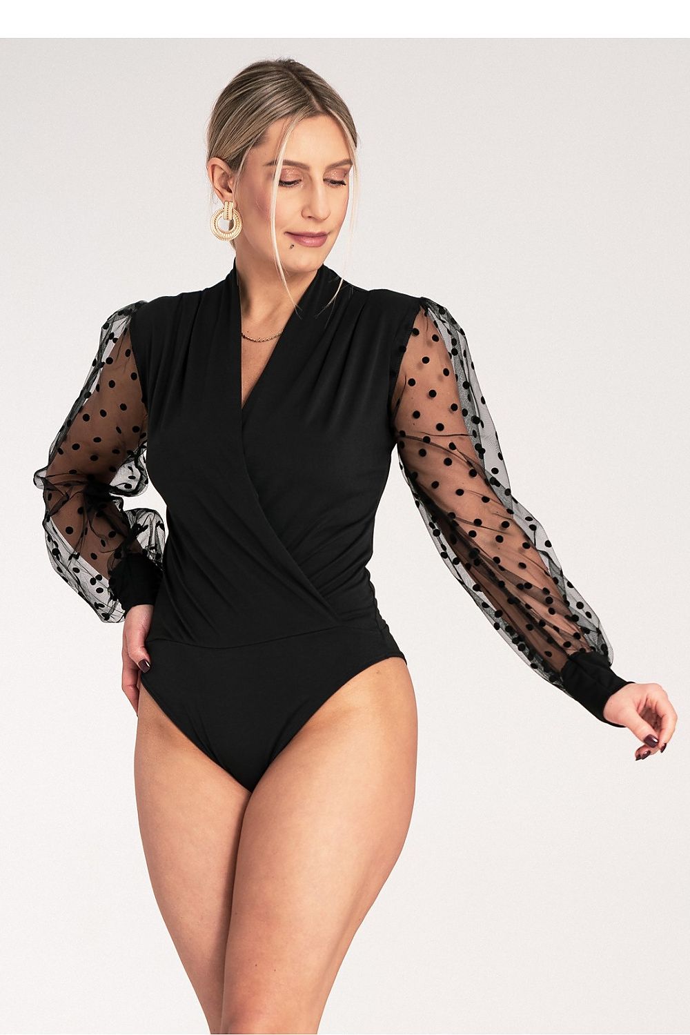 Body Damen Tüllärmel Tupfen elegant festlich