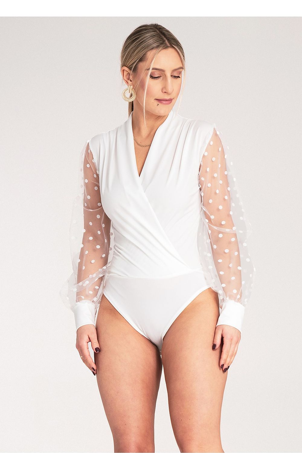 Body Damen Tüllärmel Tupfen elegant festlich