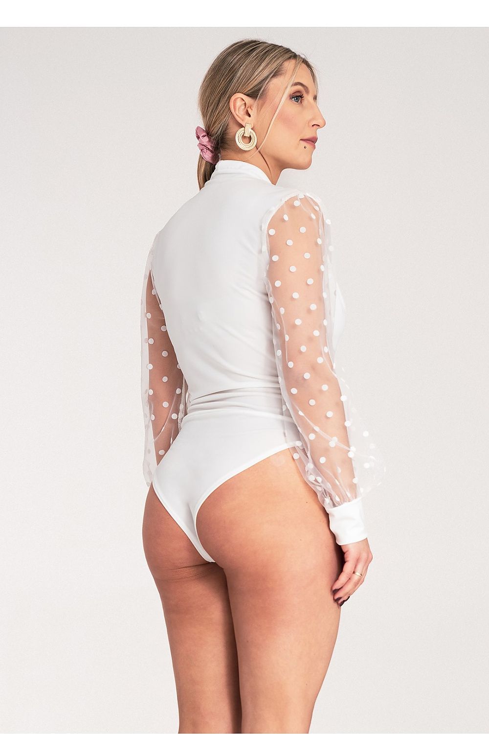 Body Damen Tüllärmel Tupfen elegant festlich