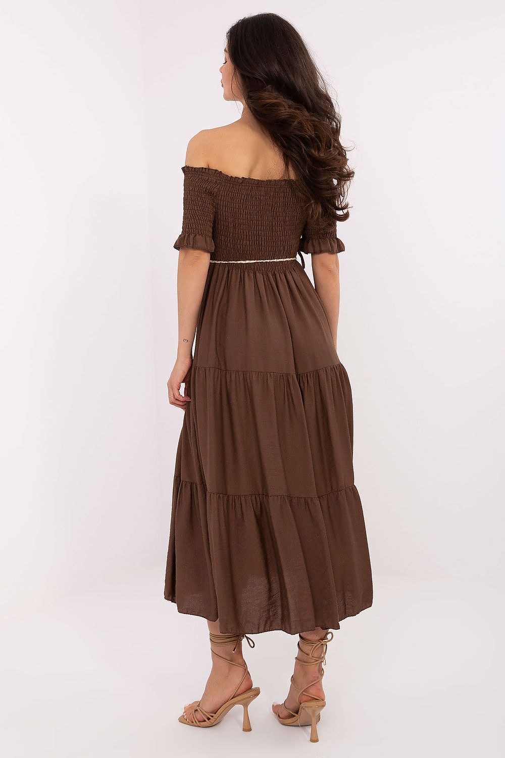 Sommerkleid Damen Carmen-Ausschnitt Rüschen & Taillenband | Viskose