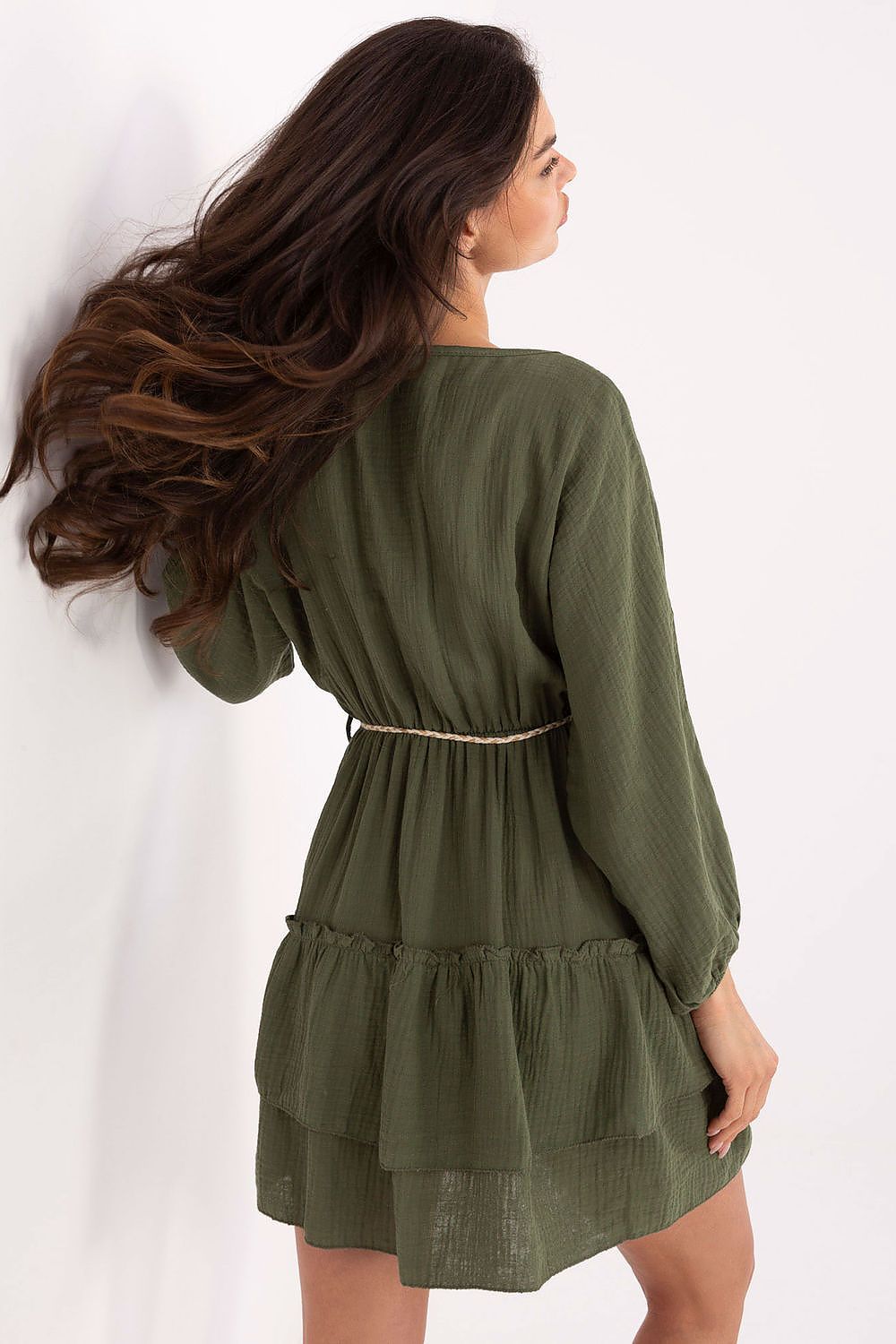 Boho Musselin Kleid Damen Mini 100% Baumwolle Puffärmel & Gürtel