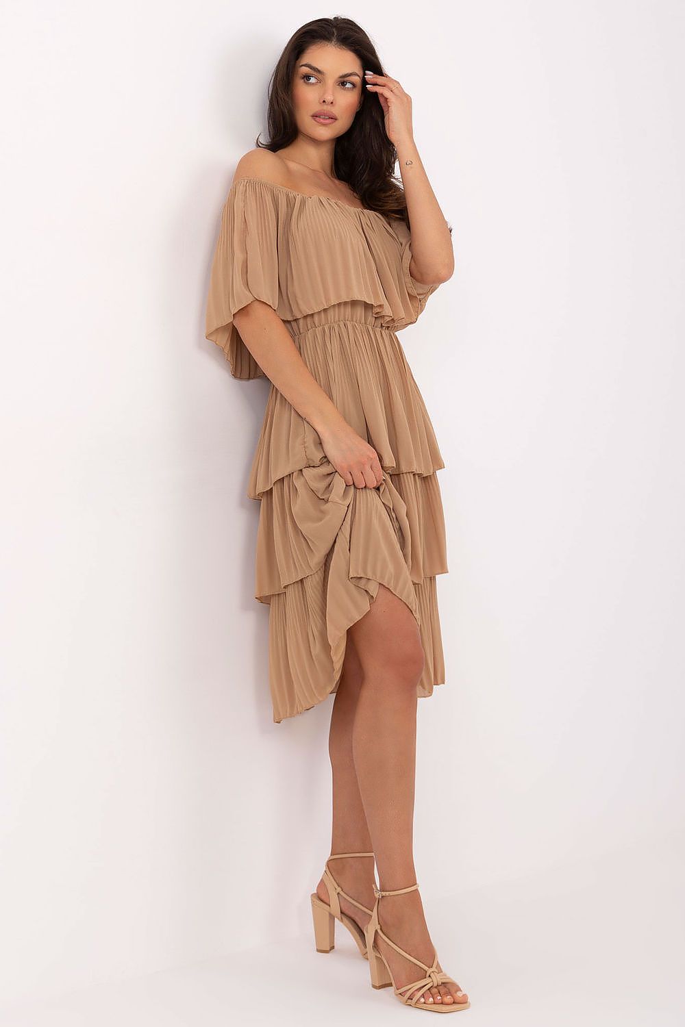 Cocktailkleid Damen Carmen Rüschen midi