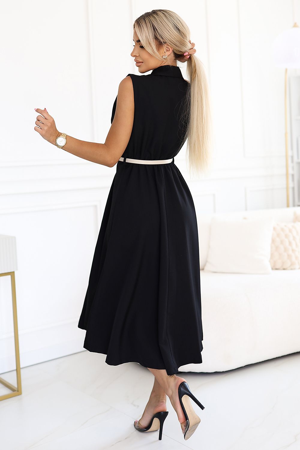 Midikleid Damen Smoking Ärmellos Tailliert Elegant