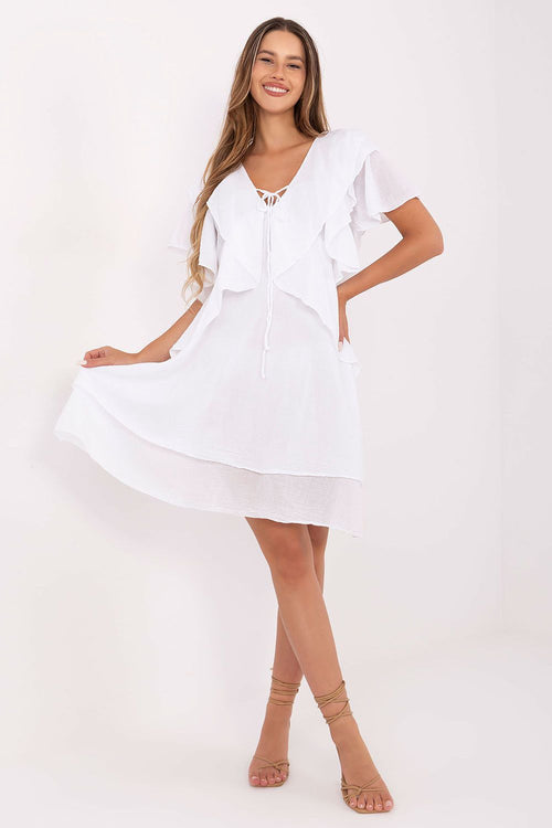 Boho Kleid Damen Oversize 100% Baumwolle mit Rüschenarmel | Sommer