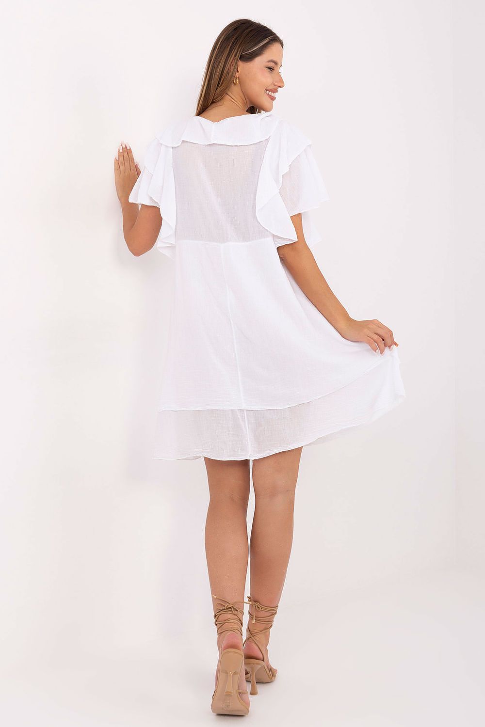 Boho Kleid Damen Oversize 100% Baumwolle mit Rüschenarmel | Sommer