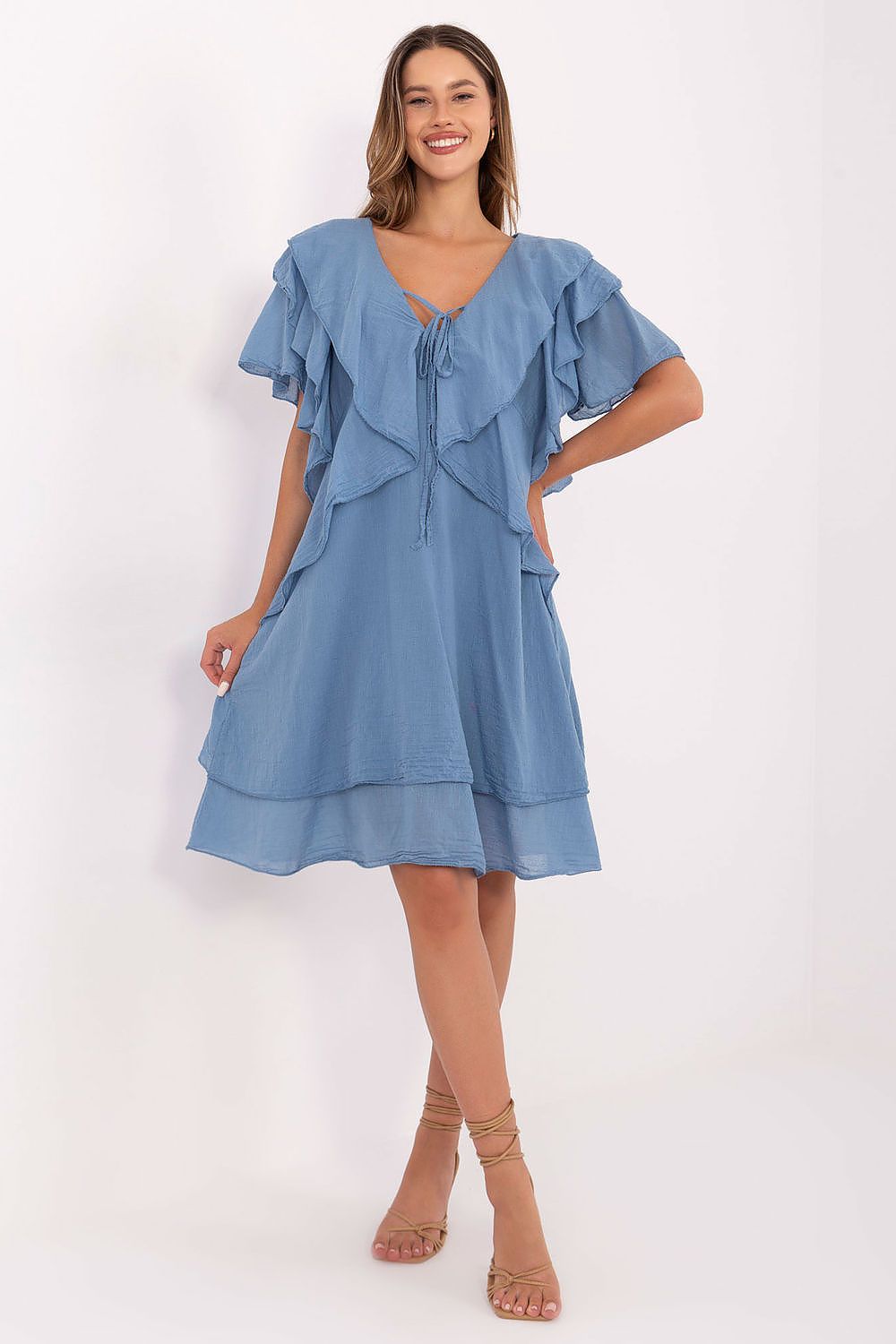 Boho Kleid Damen Oversize 100% Baumwolle mit Rüschenarmel | Sommer