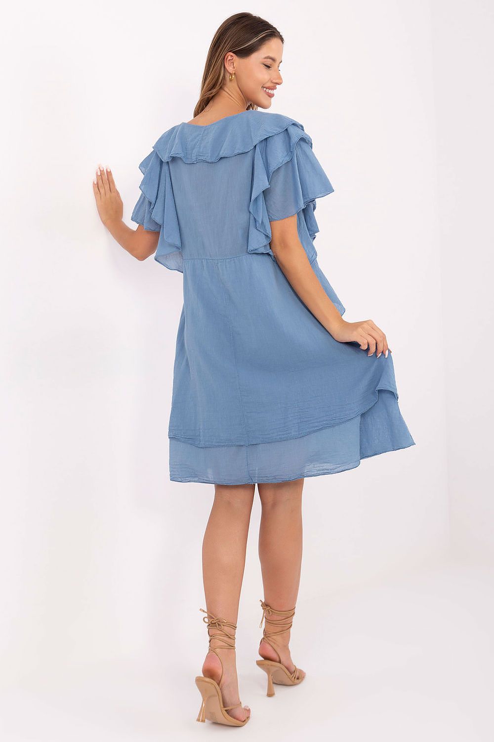 Boho Kleid Damen Oversize 100% Baumwolle mit Rüschenarmel | Sommer
