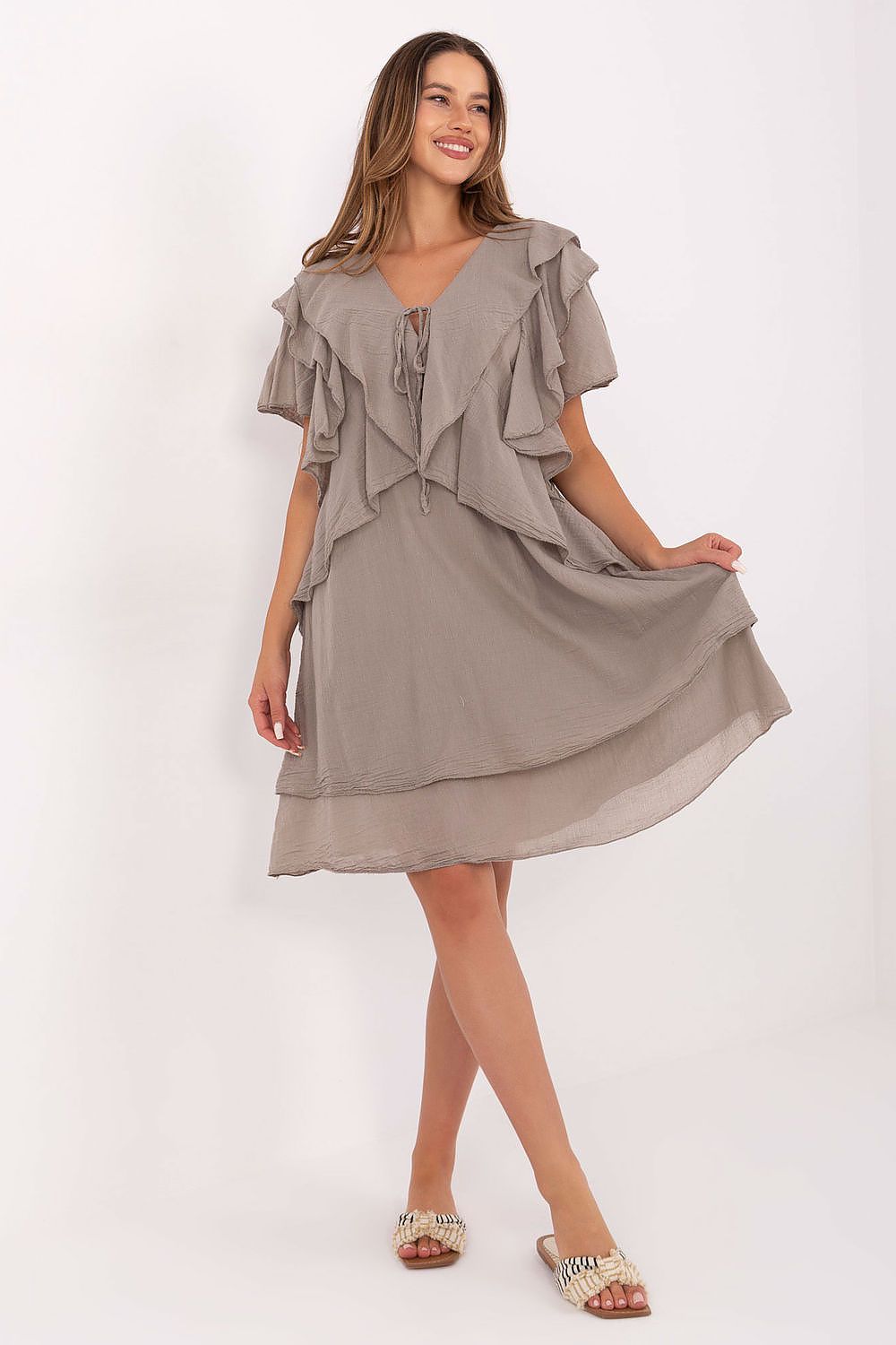 Boho Kleid Damen Oversize 100% Baumwolle mit Rüschenarmel | Sommer