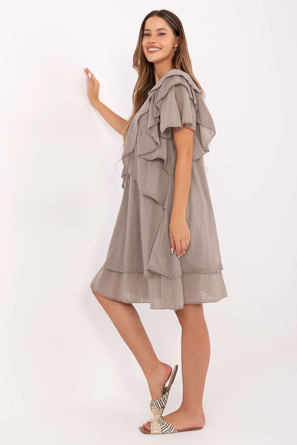 Boho Kleid Damen Oversize 100% Baumwolle mit Rüschenarmel | Sommer