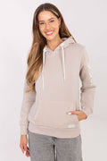 Hoodie Damen Kapuze Kängurutasche Baumwolle Beige