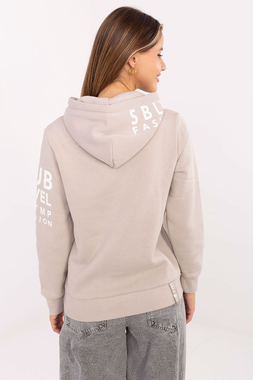Hoodie Damen Kapuze Kängurutasche Baumwolle Beige