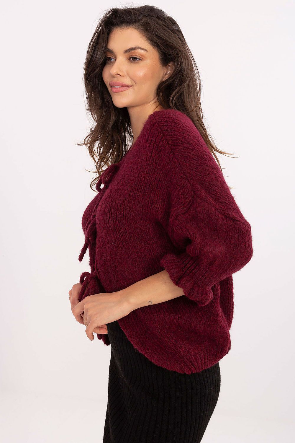 Cardigan Damen lässig mit 3/4-Arm & Bandverschluss | Strickjacke
