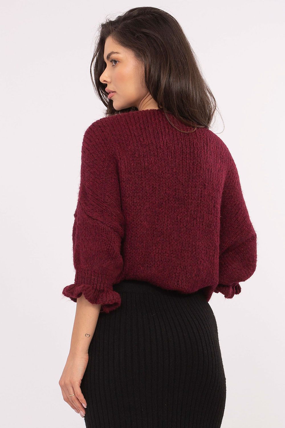 Cardigan Damen lässig mit 3/4-Arm & Bandverschluss | Strickjacke