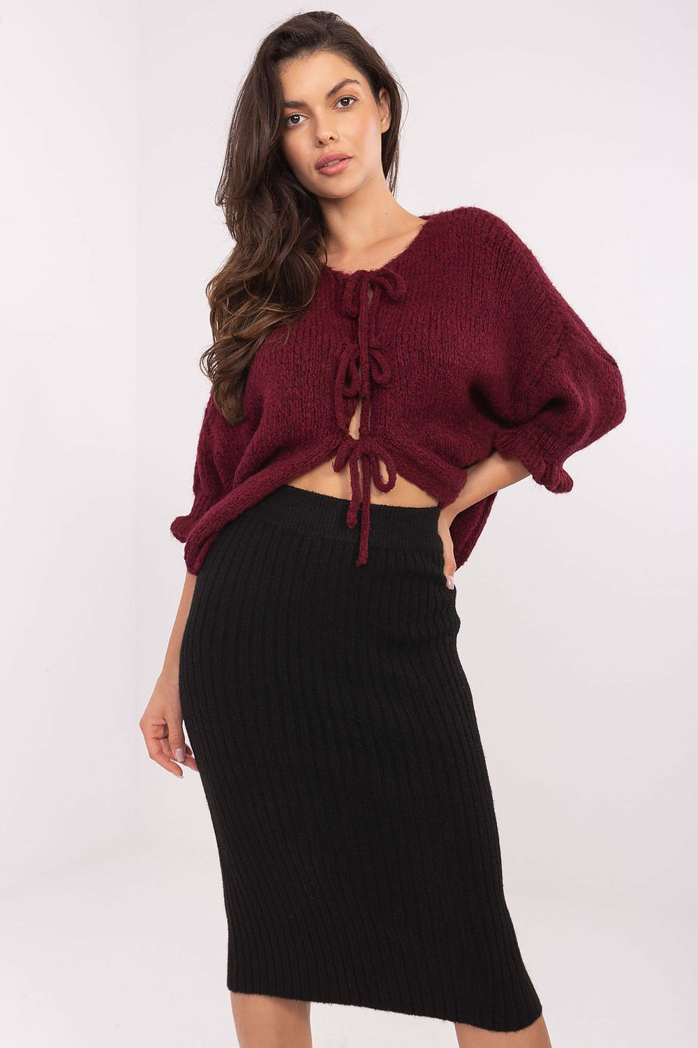 Cardigan Damen lässig mit 3/4-Arm & Bandverschluss | Strickjacke